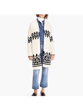 J. Crew Point Sur Lebowski Jacquard Fair Isle Cotton Cream Knit Cardigan